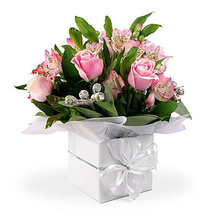 Box Arrangement of Roses & Alstromeria: Flowers Delivery Australia
