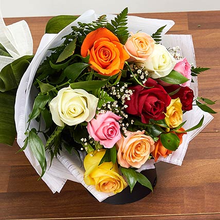 12 Mixed Color Roses Bouquet: 