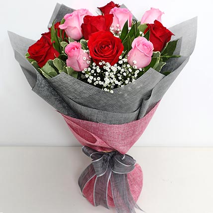 6 Pink And 6 Red Roses Bunch: Flowers To Bahrain