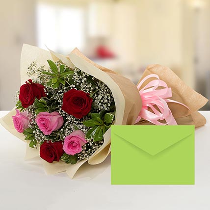 Attractive Roses Bouquet With Greeting Card EG:  flowers to Egypt