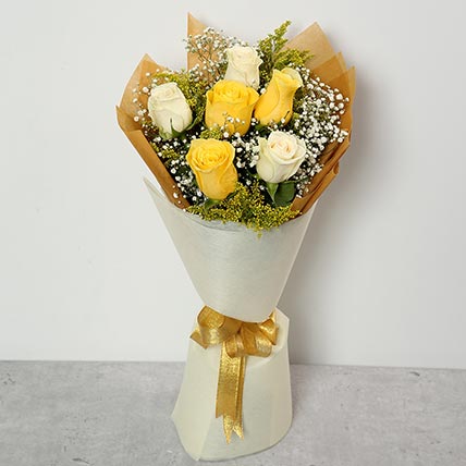 White and Yellow Roses Bouquet EG:  flowers to Egypt