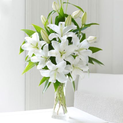 Serene White Lilies In Vase: 
