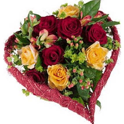 Heart Shaped Arrangement of Mixed Roses: Send Gifts To Indonesia