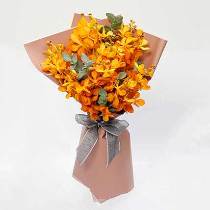 10 Orange Mokara Orchids Bunch: Thanksgiving Gifts Singapore