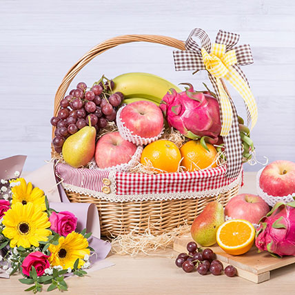Juicy Hamper with Flowers: Gift Hampers Singapore