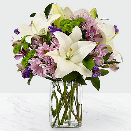 Bright Flowers Vase Arrangement: White Flowers