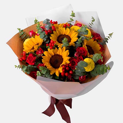 Yellow and Red Floral Energy Bouquet: Spring Blooms in Singapore