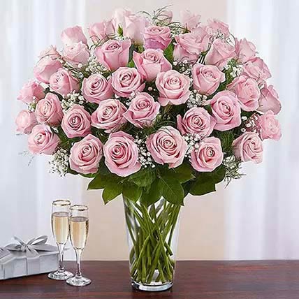Bunch of 50 Gorgeous Pink Roses: Pink Flower Bouquet