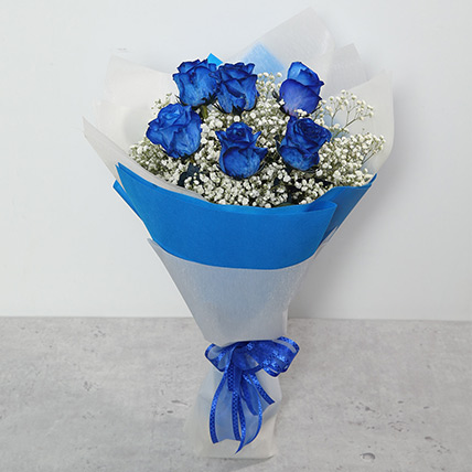 Bouquet Of Blue Roses: Hand Bouquet Singapore