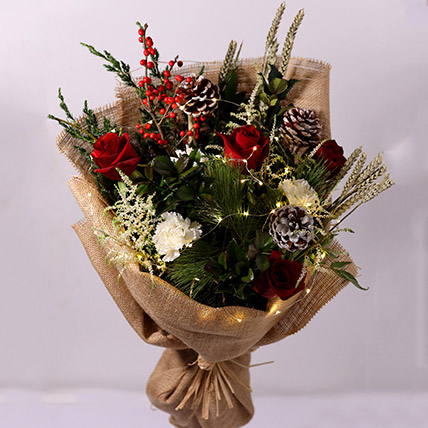 Elegant Jute Wrapped Flowers With LED: Christmas Flowers