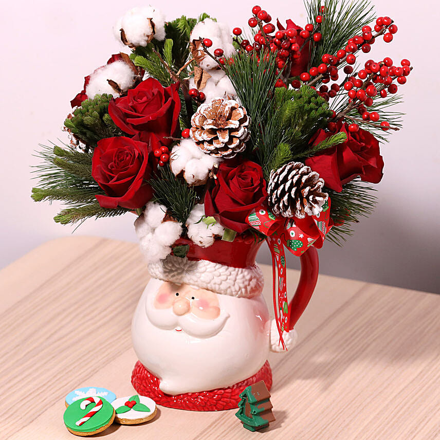 10 Unique Christmas Gift Ideas for Colleagues you can't miss- Flower Arrangement in Santa Claus Jar