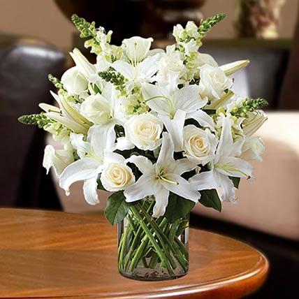 Love For White Flowers Vase: Beautiful Funeral Flowers Arrangements