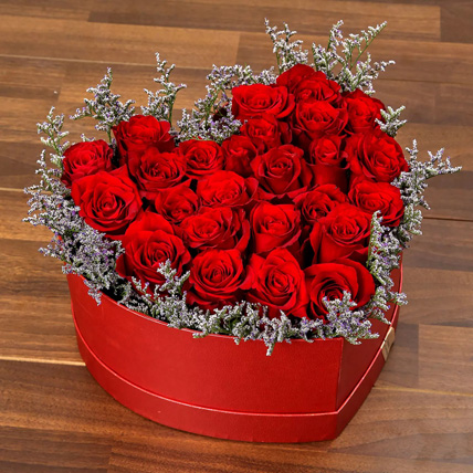 Red Roses in Heart Shape Box: Thank You Gifts