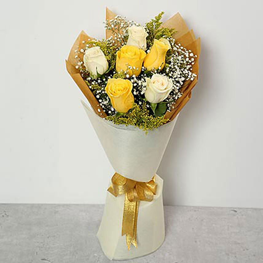 White and Yellow Roses Bouquet: Thinking of You Flowers