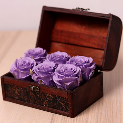 6 Purple Forever Roses in Treasure Box: Preserved Flowers Singapore