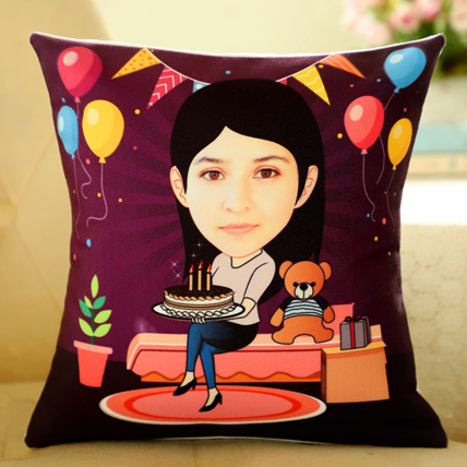 Personalised Birthday Caricature Cushion: Personalised Gifts for Women