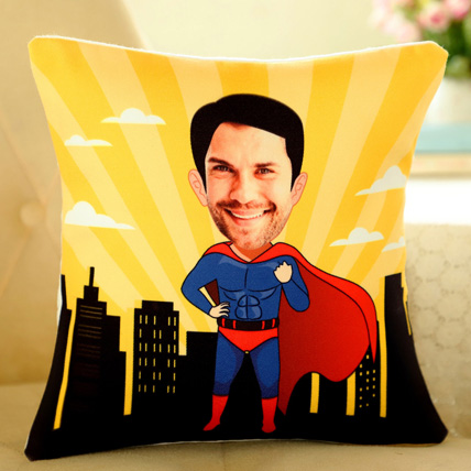 Personalised Superman Caricature Cushion: Personalised Gifts for Him