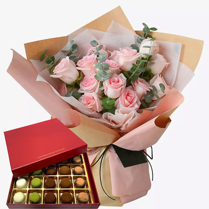 Soft Pink Roses & Sugar Free Truffles: For Anniversary