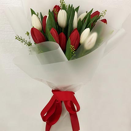 Graceful Red and White Tulips Posy: National Day Gifts
