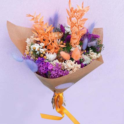 Lilac & Orange Dried Flower Bouquet: Dried Flowers Singapore