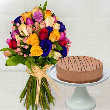 Chocolate Truffle Cake & Vibrant Flower Bunch: For Anniversary