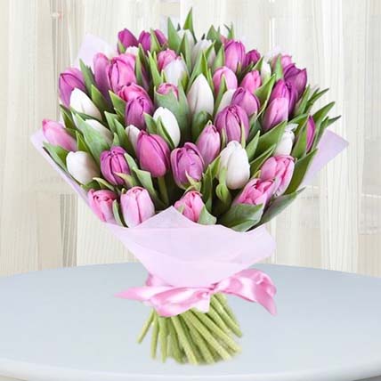 Pink White Tulips Bunch: Tulip Bouquet