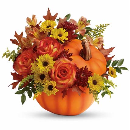 Floral Bliss Arrangment in Pumpkin: Orange Bouquets