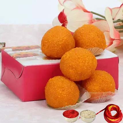 Motichoor Laddoo Box With Moli & Chawal for Bhaidooj: Sweets 