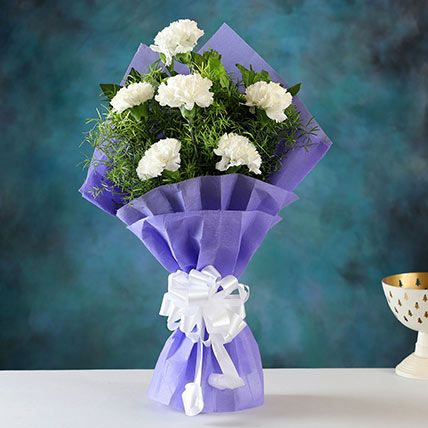 Heavenly White Carnations Bunch: Birthday Gifts For Mother