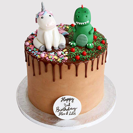 Dinosaur and Unicorn Cake: 