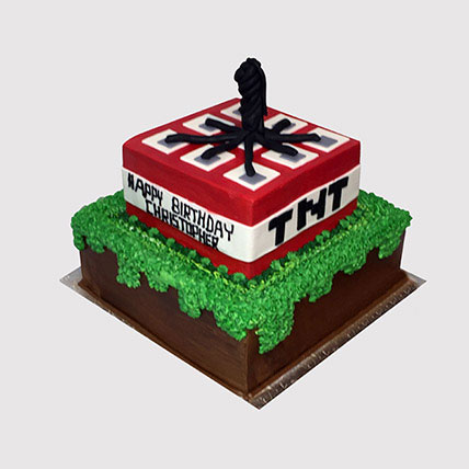 Minecraft TNT 2 Layered Cake: Minecraft Cakes Singapore