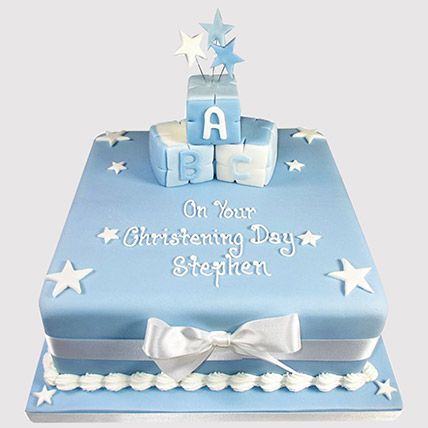 Starry Blue Cake: Christening Cakes