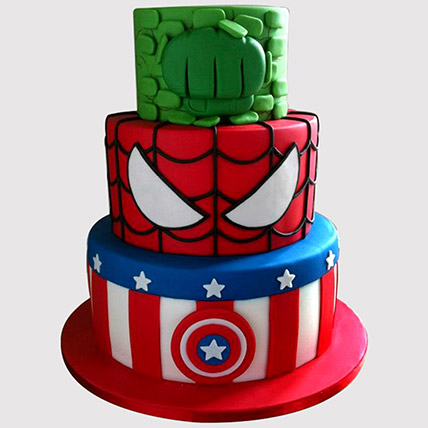 Three Layered Avengers Cake: Marvel Avengers Theme Cakes