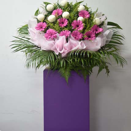 Gerberas N White Ball Mums Flower Stand: Premium Collection of Gerbera Flowers Bouquet