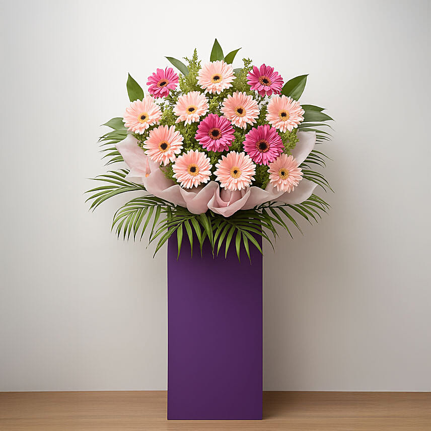 Light N Dark Pink Gerberas Flower Stand: Grand Opening Flower Stand