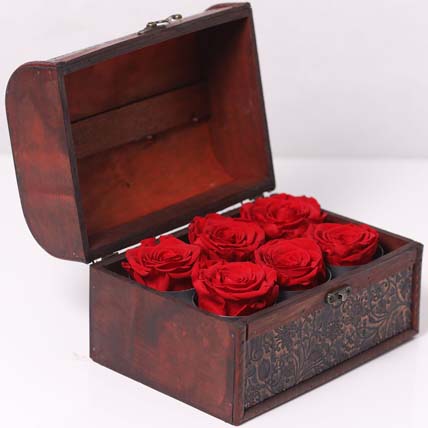 6 Red Forever Roses In Treasure Box: Girlfriends Day Gifts