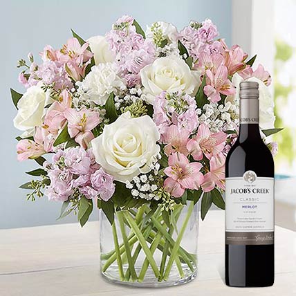 Flower Arrangement With Jacob Creek Wine: Flower Bouquet with Wine