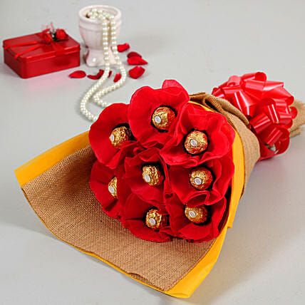 Jute Wrapped Ferrero Rocher Bouquet: Chocolates for Birthday