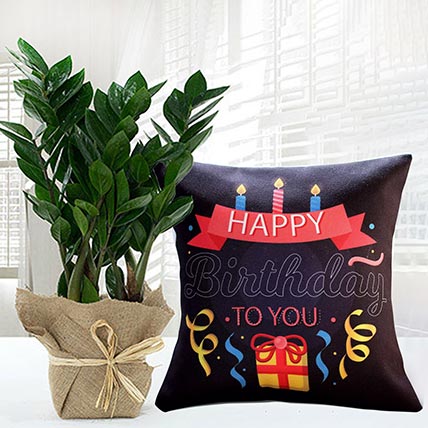 Jute Wrapped Jamia Plant With Personalised Birthday Candle Cushion: Personalised Combos