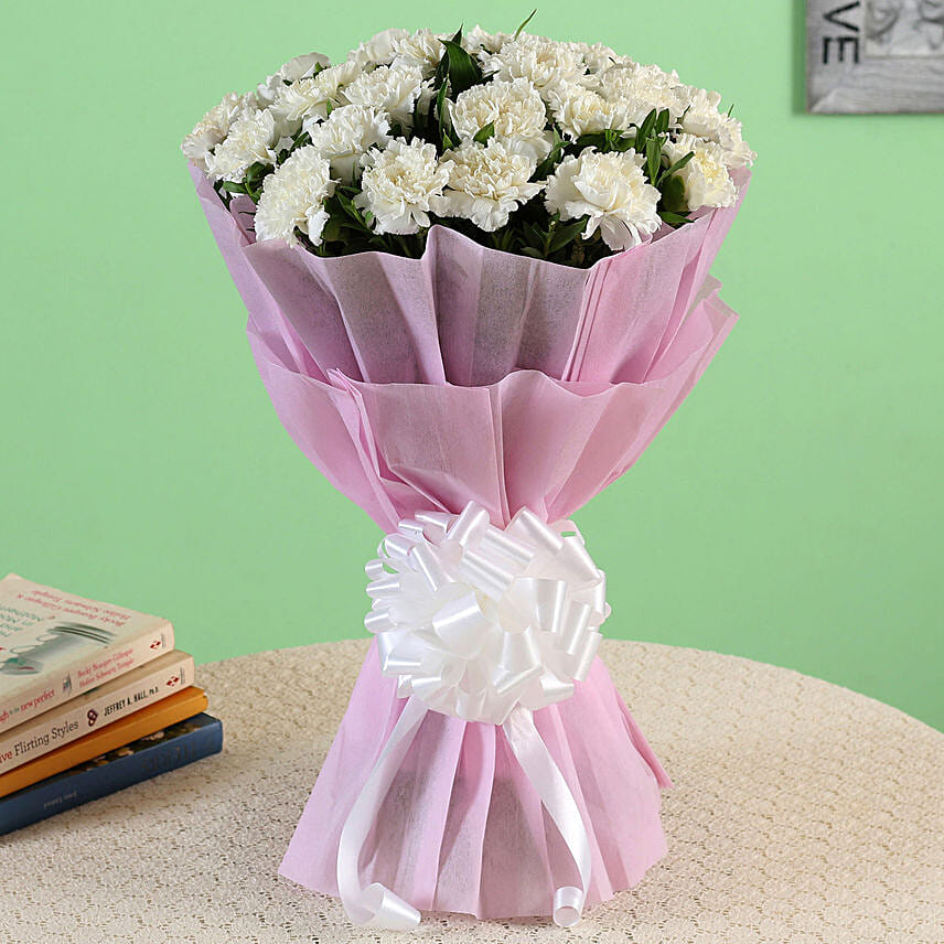 Vibrant White Carnation Bouquet: Gift Delivery Singapore