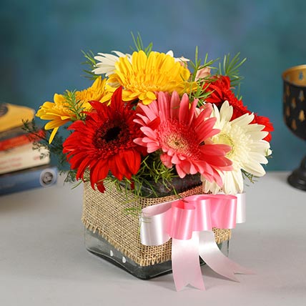 Petite Mixed Gerbera Floral Vase: Gifts For Colleague