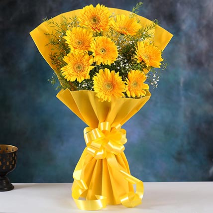 Yellow Mystique Gerbera Blossoms: Yellow Floral Bouquet