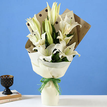 Bright White Oriental Lilies Bouquet: White Valentine's Day Flowers