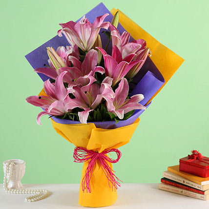 Enchanting Pink Oriental Lilies Bouquet: Lily Flowers