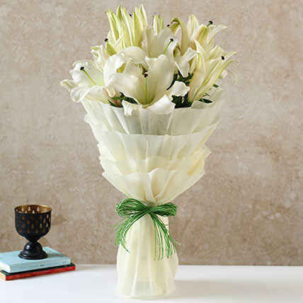 Serene White Oriental Lilies Bouquet: White Floral Bouquet