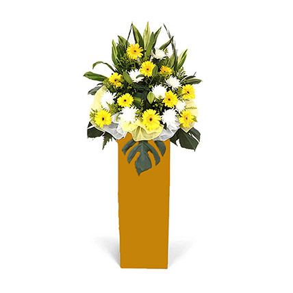 Gerberas Chrysanth With Premium Brown Stand: Beautiful Yellow Flowers
