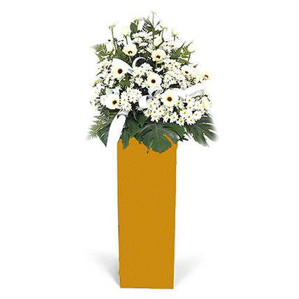 Serene Mixed Flowers Brown Stand Arrangement: Funeral Flower Stands