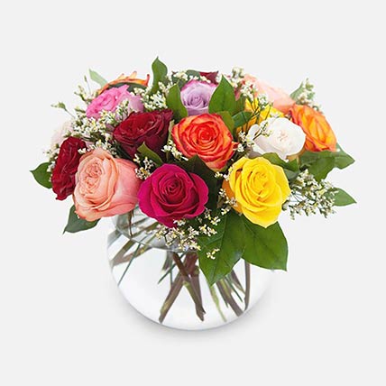 Beautiful Mixed Roses Fishbowl Vase Arrangement: Flower Arrangements For Birthday