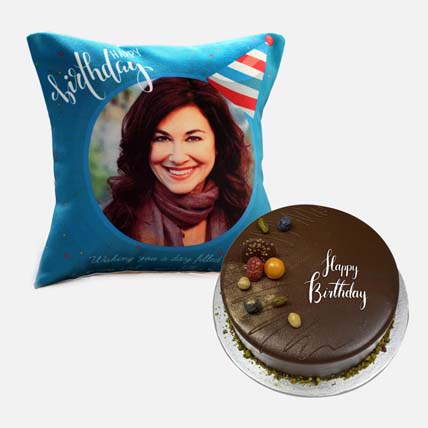Chocolate Cake with Personalised Cushion: Personalised Combo Gifts