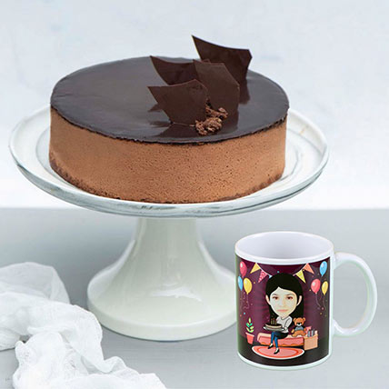 Crunchy Cake With Personalised Caricature Mug: Personalised Combo Gifts